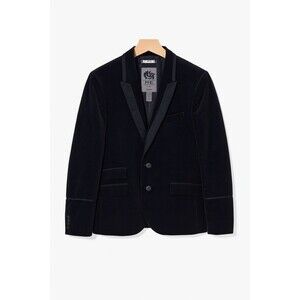 HE Homini Emerito by Mango Dark Blue Velvet Blazer 100% Cotton US/ XS